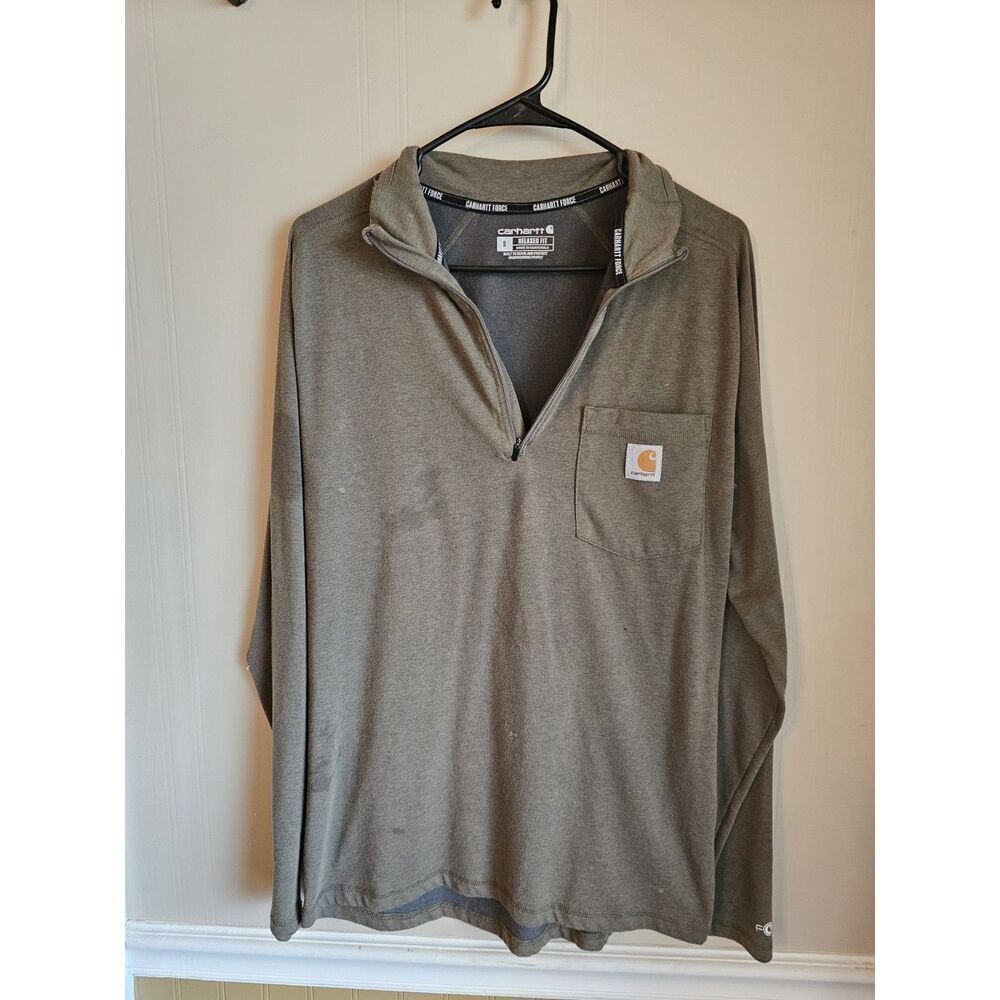 Mens Olive Green Carhartt Force‎ Quarter Half  Zip Long Sleeve Pullover Sz Small